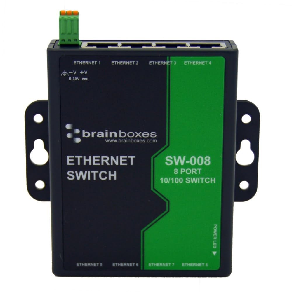 Brainboxes 8 Port Unmanaged Ethernet Switch Wall Mountable,Light Industrial,SW-008