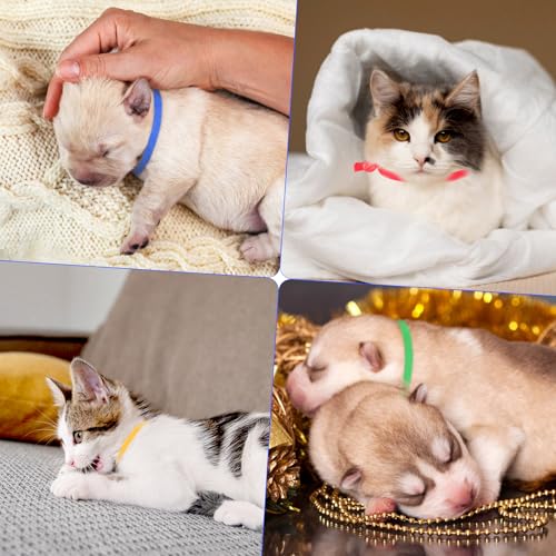 Image of 60-Pack Elastic Puppy Collars for Litter, Adjustable Puppy Litter Collars Colored Identification Soft Bands 4 Inch ID Cords Whelping Cords for Newborn Pets Kittens