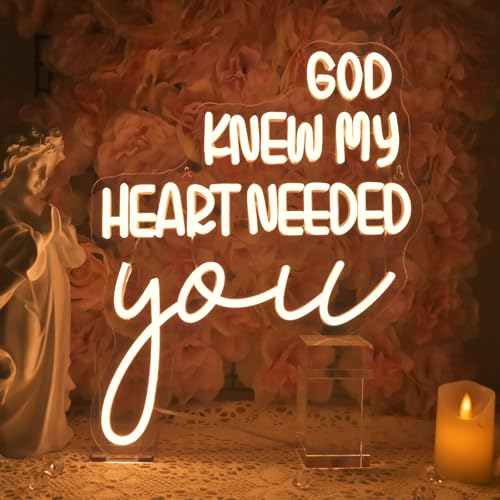 Image of Horseneon God Knew My Heart Needed You Neon Sign Romantic LED Wall Decor for Bedrooms, Wedding Gifts, Anniversary Presents, USB Powered Adjustable Brightness Inspirational Decor