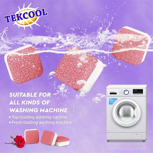 Image of TEKCOOL Washing Machine Cleaner Tablet Descaling Powder Tablets, Washing Machine deep Cleaner, Deep Cleaner Tablet All Company's Front and Top Load Machine (24 pcs) (Red Rose).
