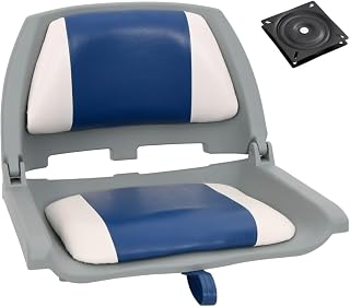 vidaXL Set Asientos Plegables para Barco 2 uds con cojín Blanco y Azul, Silla de Barco, Asiento de Barco de capitán, Silla de Barco Plegable