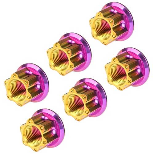 Image of Titanium M6 M8 M10 M12 M14 M16 Flange Bolt Nut Bicycle Motorcycle Rear Axle Car Modification Accessories Pack of 6 (M10 Pitch 1.5mm, Purple Gold)