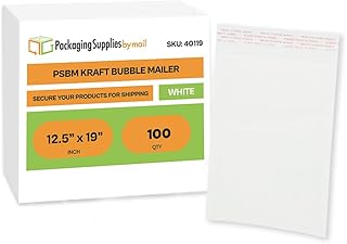 PSBM White Kraft Bubble Mailer, 12.5x19 Inch, 100 Pack, Padded Shipping Envelope Mailers, Self Seal and Peel Strip