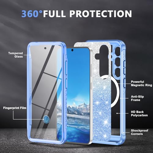 Hensione for Galaxy S25 Case,Compatible with MagSafe,Magnetic Glitter Case Built-in 9H Tempered Glass Screen Protector,Shockproof Protective Case for Samsung Galaxy S25,Blue by Hensione - Used condition - Image 3