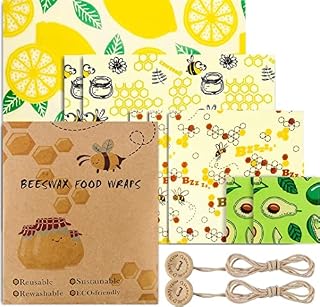 Beeswax Wraps Food Cover Reusable: Set of 8 Eco Friendly Washable Wax Wrap Paper for Food Storage - Cheese / Sandwich Wrappers Bowl Covers - Alternative to Cling Film