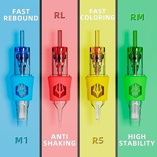 Poseidon 50 Pcs Tattoo Cartridge Needles Mixed Size Shader Magnum Curve/.Round Mag #12 3RL 5RL 7RL 9RL 9RL 5RS 7RS 9RS 7RM 9RM 9M1 Disposable Membrane - 2