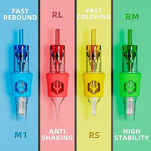 Poseidon V4 50Pcs Tattoo Cartridge Needles Assorted Mixed Size Round Liner Shader Magnum Curved/Round Mag # 12 Standard 3Rl 5Rl 7Rl 9Rl 5Rs 7Rs 9Rs 7Rm 9Rm 9M1 Disposable Membrane For Tattoo Pen thumb #2