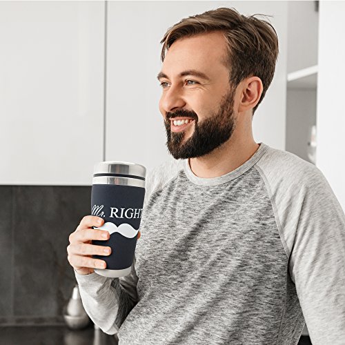 Mugzie Mr & Mrs Travel Coffee Mug Set With Insulated Wetsuite Cover Bridal Shower Wedding Newly Weds Engaged Bride And Groom Husband And Wife Gifts Set 16 Oz #TOP2