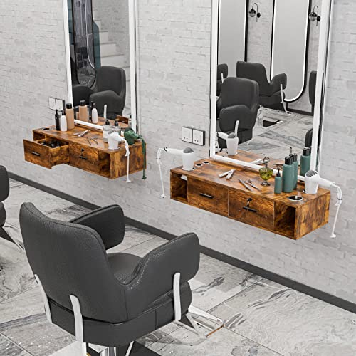 Wall-Mount-Styling-Station-for-Hair-StylistBeauty-Barber-Spa-EquipmentSalon-Cabinet-Station-with-Locking-DrawersBathroom-Dresser-with-5-Hair-Dryer-Holders-Rustic-Brown