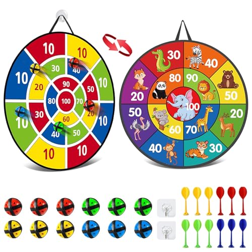 RoxNvm Dartscheibe Kinder, Klett Dartscheibe Kinder 26 inches,Doppelseitige Dartscheibe für Kinder Mit 12 klebrigen Bällen 12 Darts,Wurfspiel Kinder Dartscheibe für Outdoor Indoor Kinder Spiel Wahl