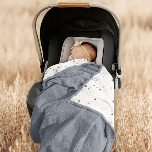 Image of lulumoon Muslin Baby Blanket Neutral - Breathable Cotton Crib Bedding for Toddler - 4 Layer Soft Lightweight for Stroller and Daycare 47 inchx47 inch (Starry Sky Gray)
