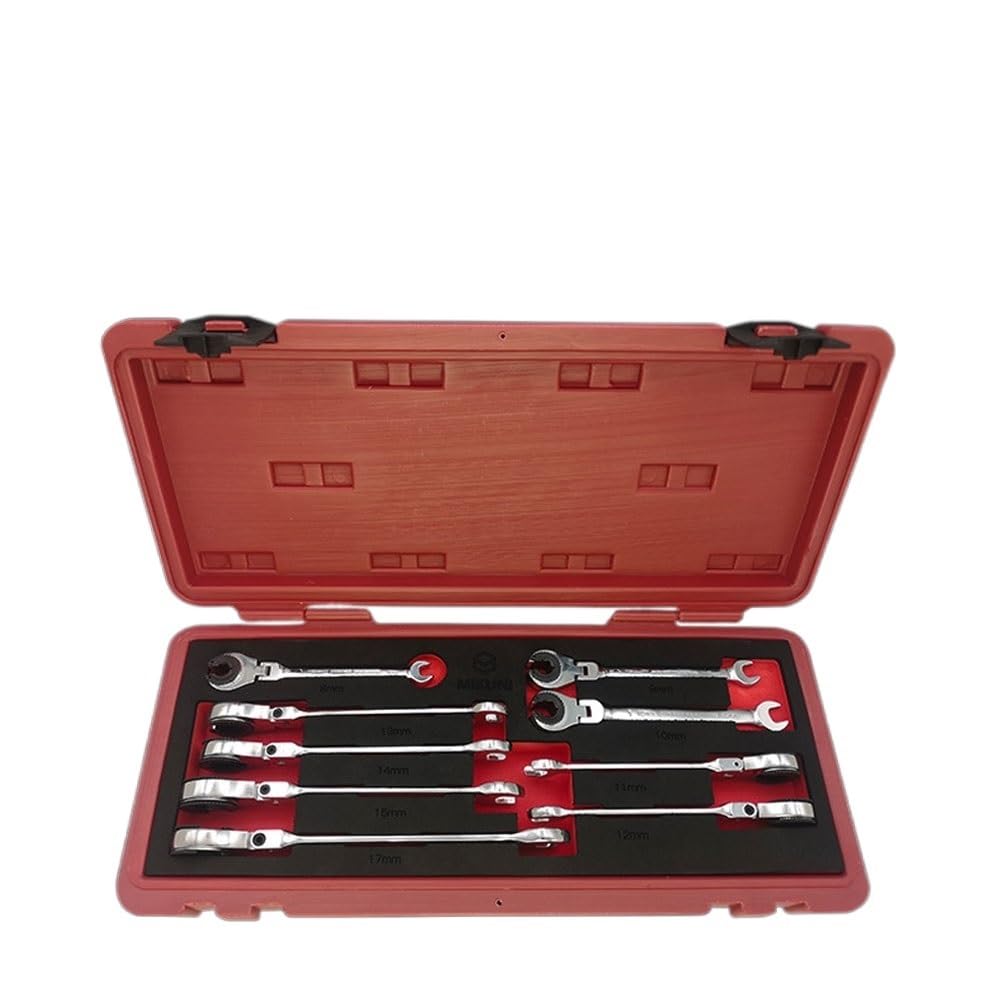 MaulschlüSsel Set 9/12-teiliger Rohr-Ratschen-Maulschlüssel mit flexiblem/fixiertem Kopf, Maulschlüssel, Ölschlüssel SchraubenschlüSsel Set (Color : 9pcs Flex Head)