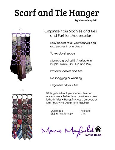 Marcus Mayfield Scarf Hanger & Closet Organizer, The No Snags Best Space Saving Scarf & Tie Hanger & Holder For Scarves, Pashminas & Infinity Scarves | Stores Over 2 Dozen Accessories (1-Purple) #TOP7