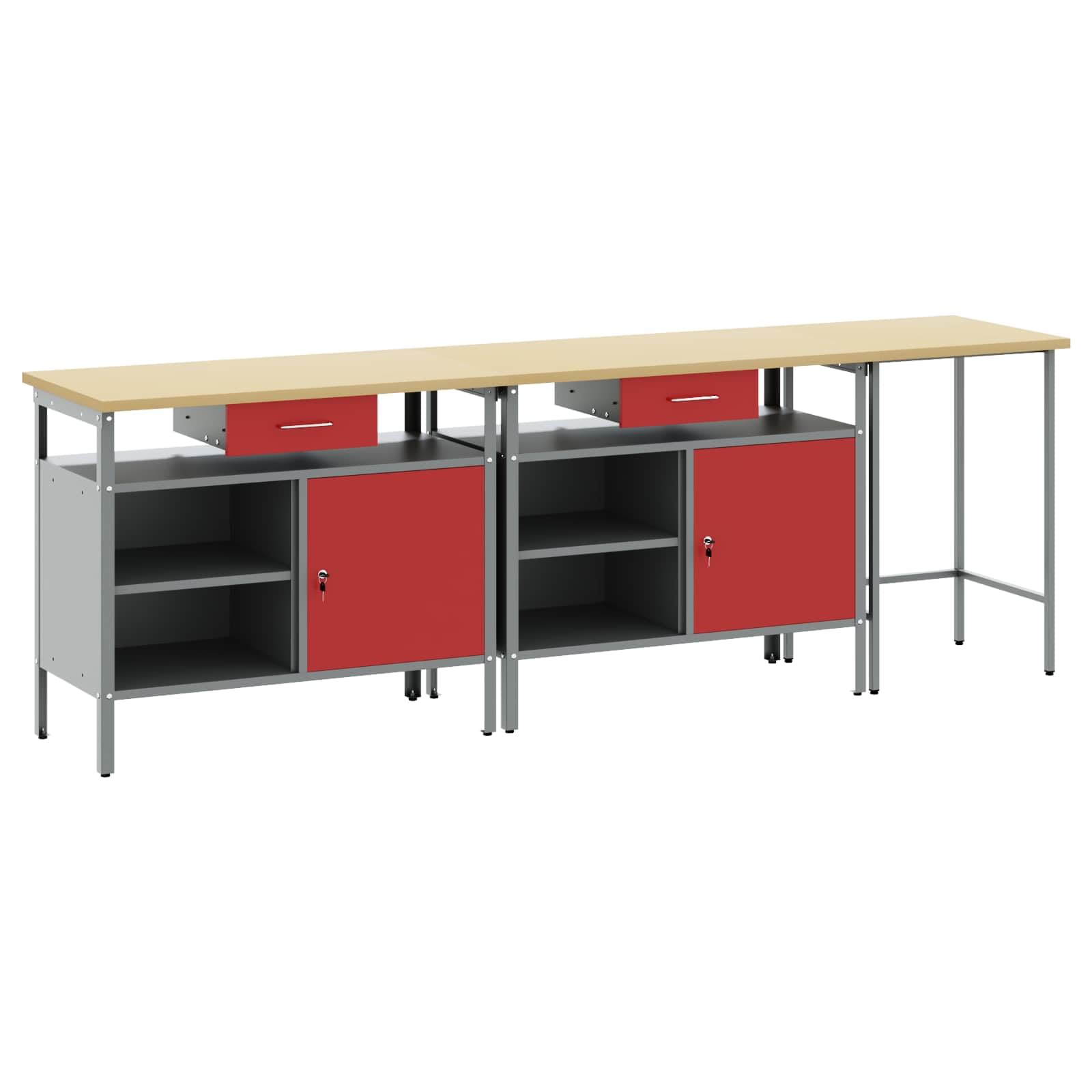 vidaXL Conjunto de Banco de Trabajo con cajón 3 pcs Negro y Gris, Organización de Taller, Banco de Trabajo Rectangular, estantería Resistente, Superficie Ajustable, soluciones de Almacenamiento