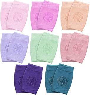 SATINIOR 8 Pairs Unisex Baby Crawling Anti-Slip Knee Pads Toddler Knee Protectors Learn to Crawl Socks Leg Warmers (Pink Purple Green Series), 4.7 x 3.5 inches (before stretching)