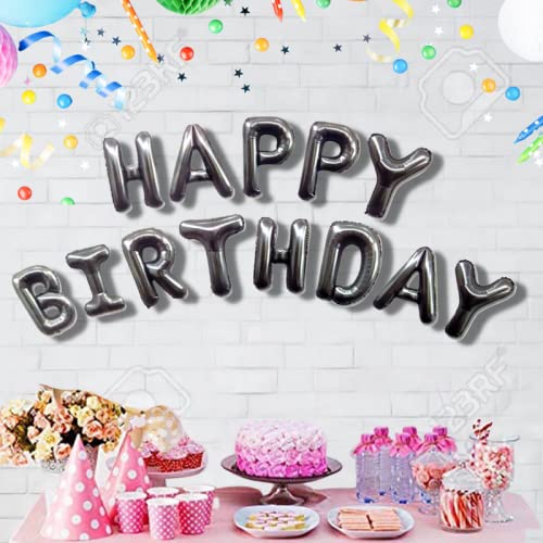 Bubble Trouble CROME_SILVER Happy Birthday Foil Balloon, 16 Inch Foil Letters Birthday Banner Balloon Reusable Ecofriendly Material for Birthday Decorations ,Party Supplies (CROME_SILVER)