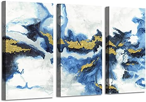 ARTISTIC PATH Ocean Abstract Art Picture Painting: Crashing Waves Gold Foil Artwork on Canvas Decor Set (Overall 60" W x 34" H,Multi-Sized)