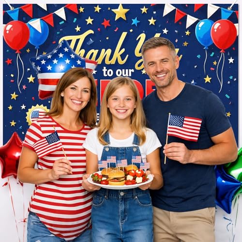Image of BlissYard Thank You to Our Heroes Banner 71 x 43 Inch 4th of July Decorations Patriotic Happy Veterans Day Outdoor Decorations Veterans Day Photography Background Sign Memorial Day Decor Banner