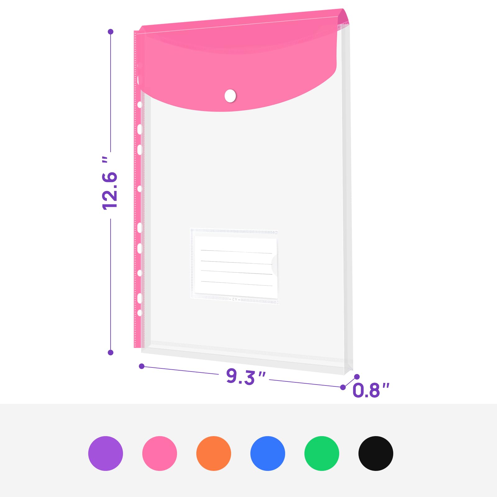 JEFURE Plastic Wallets A4, 12 PCS Expandable Punched Poly Pockets, Colorful Plastic Folders with Popper, Card and Ring Binders, Document Folders for School, Office, Home (Vertical) - Image 2