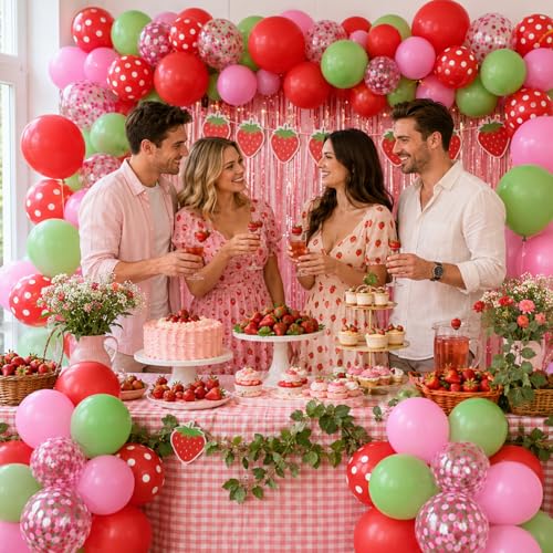 Image of Strawberry Balloons, 50Pcs 12 Inch Red Pink Green Confetti Latex for Party