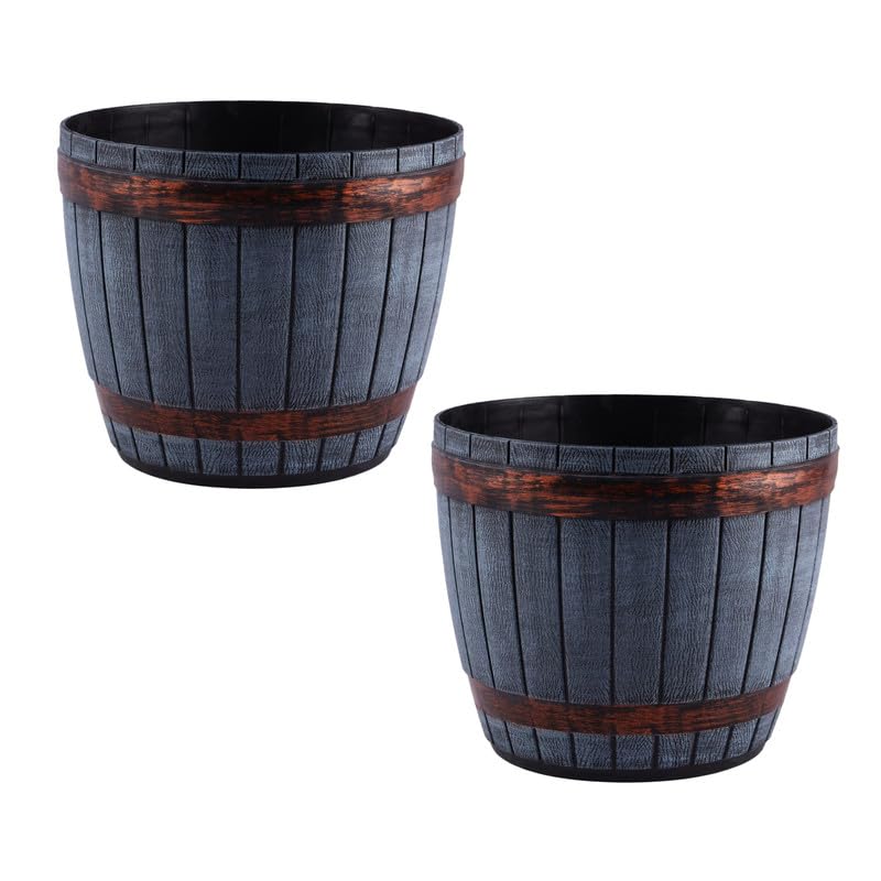 Amazon Brand - Umi Modern Wood Finish Lilly Basket 8In(20.32 cm) Plastic Flower Pot Durable, Stylish, and Versatile - for Home/Office/Garden Decor - Color : Blue - Set of 2