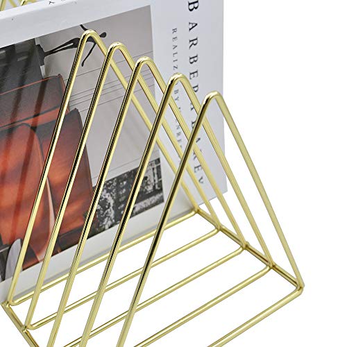 EASEPRES Gold File Holder Organizer, Triangle Record Album Holder Magazine Wire Rack, 9 Slot Multifunction Desktop Storage Decor for Home Office - Image 4