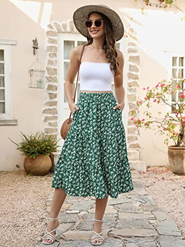 Lyrur Women'S Skirts High Elastic Waist Casual Ruffle Boho Floral Summer Tiered Midi Skirts With Pockets thumb #1