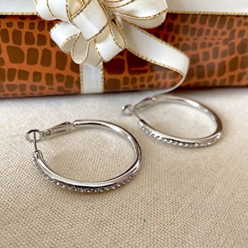 Hoop Earrings, Rhinestone White Gold Plated Hoop Earrings For Women Girls Fashion Jewelry Silver Earrings Gift #TOP4