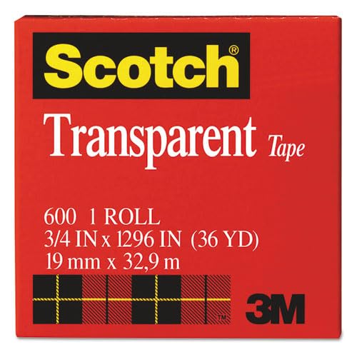 Scotch Transparent Tape, 1 Roll, 3/4 in x 1296 in, Classic glossy-finish, Boxed (600)