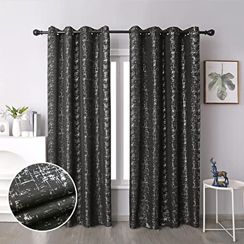 Taisier Home Silver Foil Print Linen Textured Curtains - Geometric
