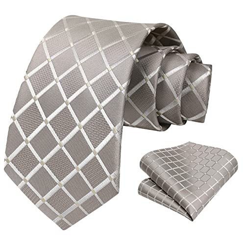 Image of HISDERN Mens Ties Plaid Tie and Pocket Square Set Classic Woven Formal Checkered Neckties & Handkerchief Wedding Party