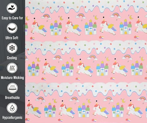 Image of Filymore Twin Unicorn Bedsheet Made with Microfiber Wrinkle Free Soft Hypoallergenic | Floral Printed Double Bed Queen /King Size for Kids (90x90 Inches /Twin Unicorn /Boys Girls Room)(Red)