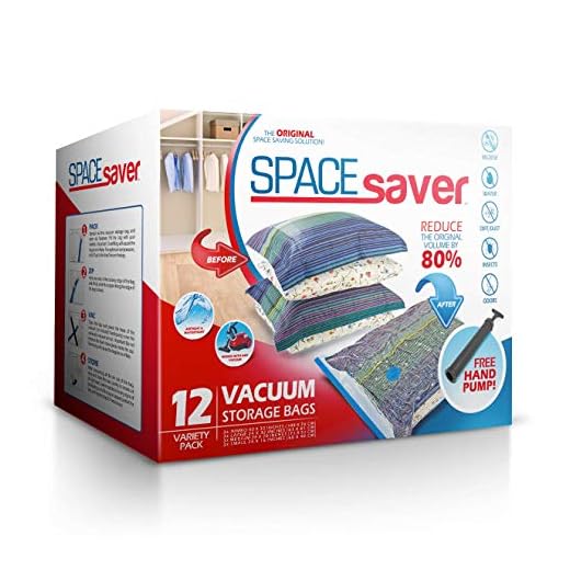 Spacesaver Premium Sacs de Rangement sous Vide 80% Plus de Rangement! Pompe à Main pour Voyager Double Fermeture éclair et Turbo-Valve Triple pour Un Gain de Place (Variety 12 Pack)