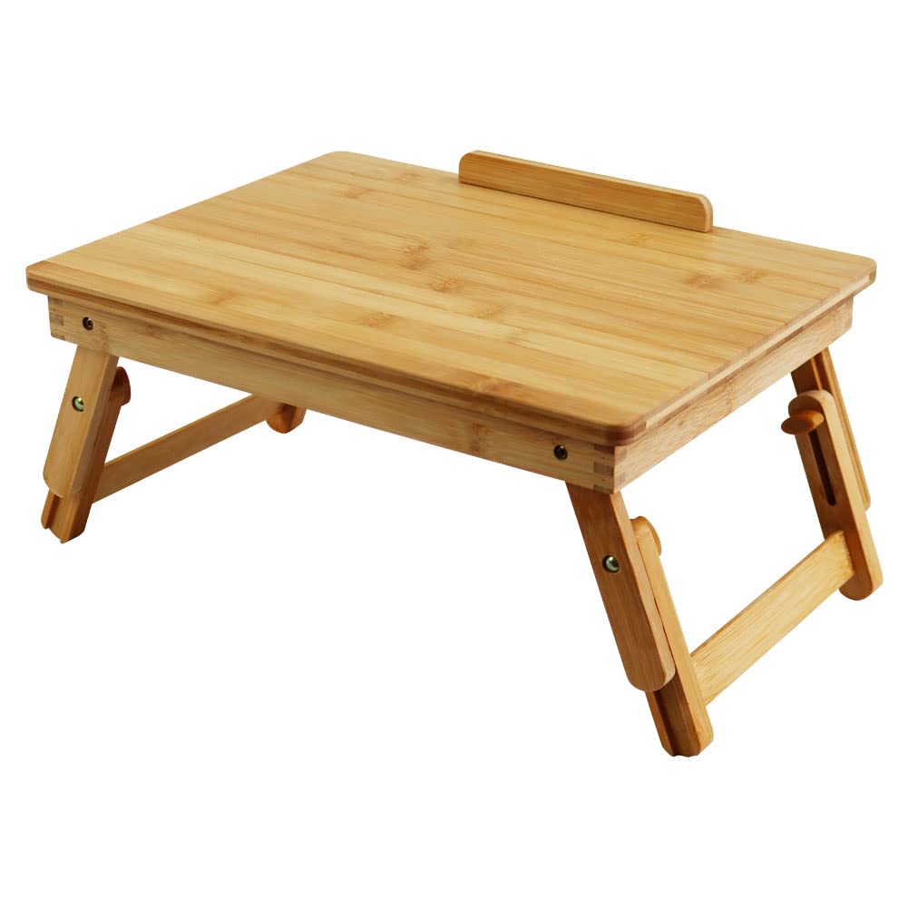 WKWKER Bambù Scrivania Per Laptop Con Gambe Pieghevoli Tavolo Da Lavoro Con Superficie Inclinabile Vassoio Da Letto Regolabile Per Laptop Per TV Divano Studio Computer Ipad Libro (Naturale)