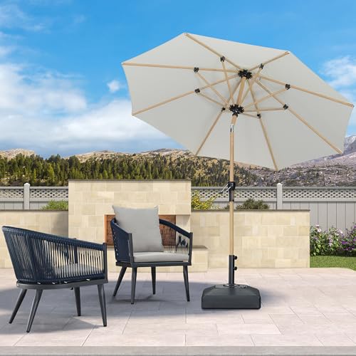 PURPLE LEAF Parasol Balcon 2,7 m en Aluminium Finition Teck, Parasol Rond Inclinable avec Manivelle et 8 Baleines, Résistant à la Rouille et aux UV, Adapté aux Balcons, Terrasses, Patios, Crème
