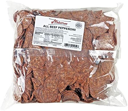 Midamar Halal Beef Pepperoni - Fully Cooked Sliced - 5 lb Bag