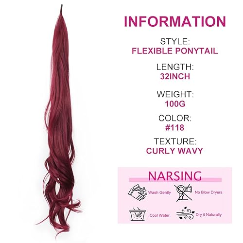 Miniatura 2 de Cola de caballo flexible envolvente de 32 pulgadas de longitud, extensiones de cola de caballo sintéticas rubias para mujer, uso diario (118)