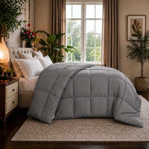 Image of Luxury Hotel Collection Cotton Comforter | All-Season Lightweight Quilt for Hot Sleepers | Plush, Breathable & Box-Stitched (Twin /Twin XL) Silver Grey