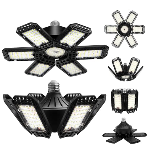 Image of 2 Pack Garage Lights, 28000LM Super Bright LED Shop Lights with 6+1 Deformable Panels, 6500K Garage Light Ceiling Led, E26 Socket Screw in Bulb for Warehouse, Workshop, Basement, Attic