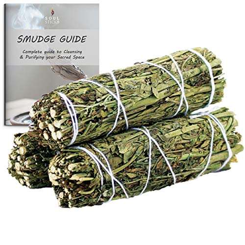 Ruda Rue Smudge Sticks 3 Pack for Cleansing, Meditation, Yoga, and Smudging with Smudge Starter Guide