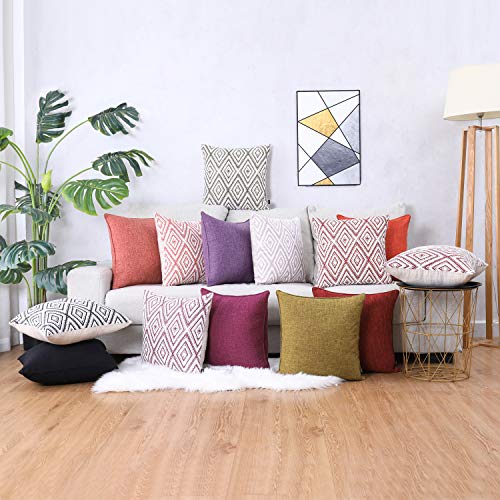 Hpuk Decorative Throw Pillow Covers Set Of 4 Geometric Design Linen Cushion Cover For Couch Sofa Living Room, 18"X18" Inches, Coral #TOP6