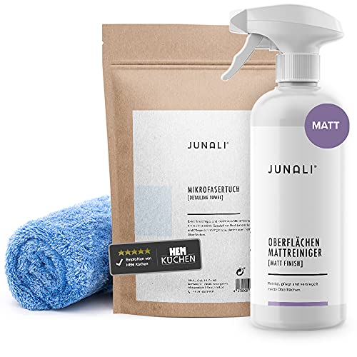 JUNALI® Matt Set, Oberflächen Mattreiniger & Mikrofasertuch, Pflege für matte Oberflächen (1x 500 ml matt + Tuch) Cover