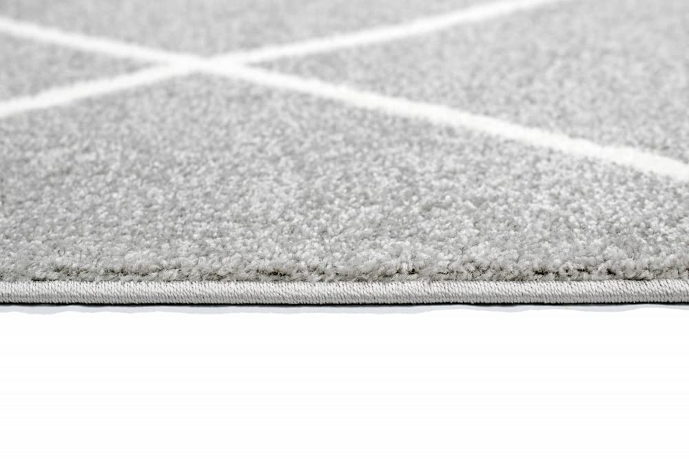 Teppich-Traum Tapis de Salon Design Scandinave Motif Diamant - Facile à Entretenir - Gris crème Blanc Größe 120x170 cm
