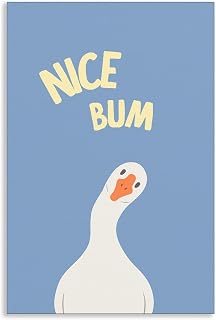 Leetideful Goose Bathroom Canvas Wall Art, Nice Bum Funny Quote Bathroom Poster, Cute Animal Painting Blue and White Bathroom Print, Nice Butt Wall Decor for Guest Room 12x16in Unframed