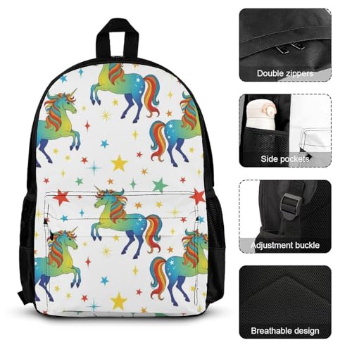 AMRANDOM Unicorn Backpack for Women Men Bookbag Backpack Set Daypack with Lunch Bag and Cosmetic Bag3