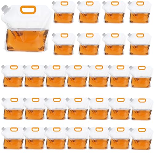 36 Piezas Bolsa Plegable de Almacenamiento de Agua 5 L / 1.32 Galón, Contenedores de Plástico Transparentes con Asa y Apertura Grande, Plegable y Reutilizable para Emergencias Camping, Senderismo, Mochilero