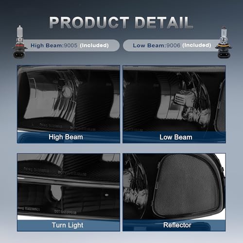 KUIPERAUTO Headlight Assembly Front Lamp Compatible with 1999-2006 GMC Sierra 1500 2500, 2000-2006 GMC Yukon with Black Housing/Smoked Lens/Clear Corner with Bulbs by KUIPERAUTO - Image 5