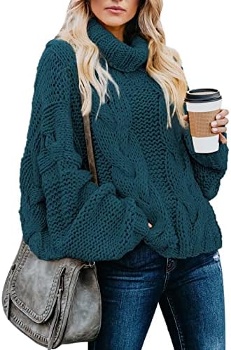 Dokotoo Womens 2025 Winter Fall Solid Turtleneck High Neck Balloon Long Sleeve Sweaters Pullover Outerwear