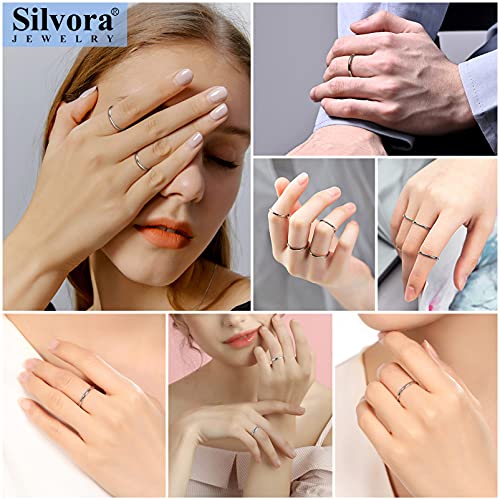 Image of Silvora 925 Sterling Silver Band Rings for Women Men, High Polish Plain Dome Tarnish Resistant Wedding Rings Size 4-12