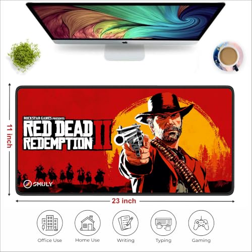 Image of Western Cowboy Inspired Gaming Mouse Pad, Large Desk Mat 58.5 x 28 cm, Extended Washable Mousepad, Desk Pad, 2mm Thick Non-Slip Rubber Base, Stitched Edges, Smooth Surface (Multicolour)